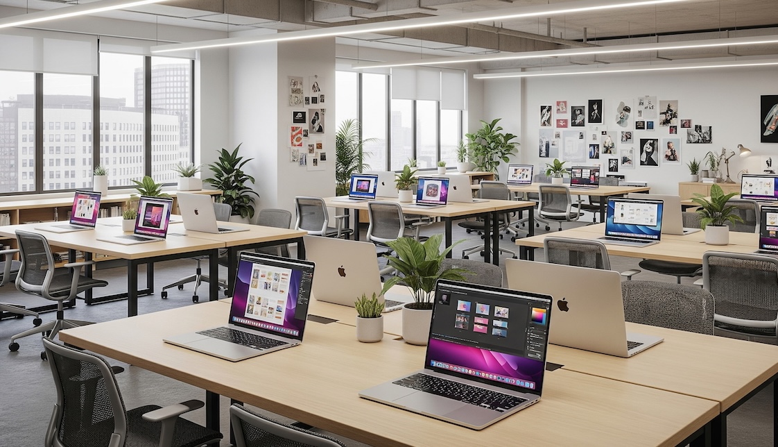creative thinking, studio with macbooks on desks